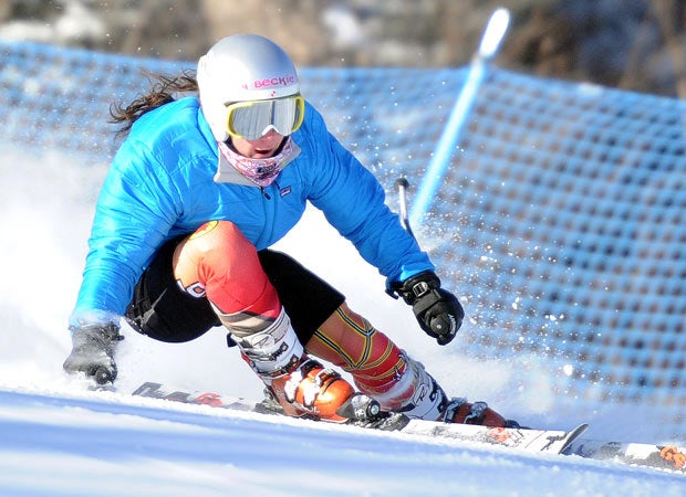 Stratton Mountain School's Payton Alexander charges downhill during a recent giant slalom  training session at Stratton Mountain Resort in Vermont. Stratton Mountain School and the Sugar Bowl Academy in California are prime training academies for Winter Olympics hopefuls. 