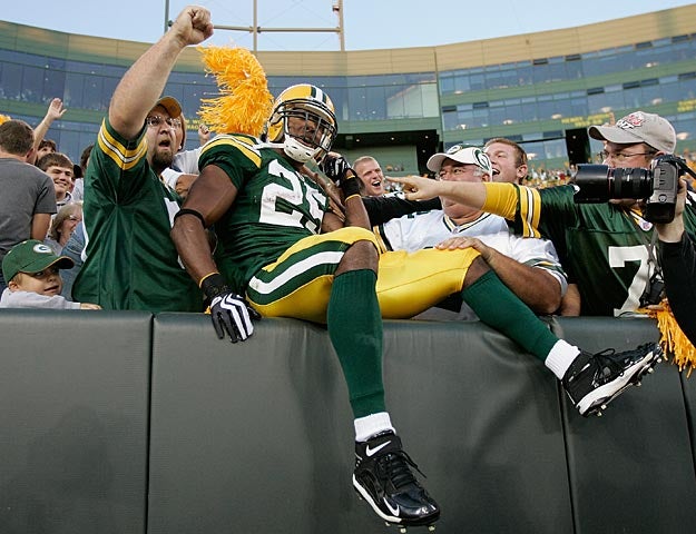 Grant taking the Lambeau leap.