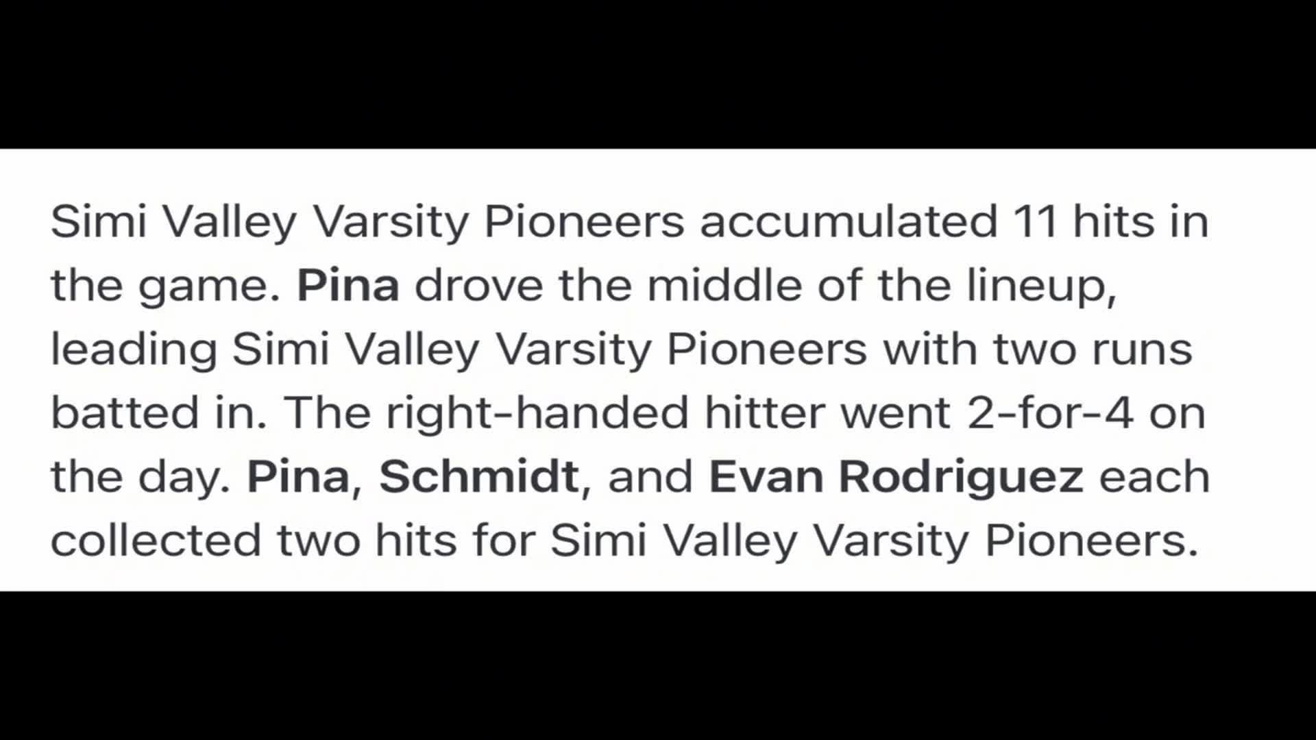 Baseball Recap: Simi Valley Extends Winning Streak to 14