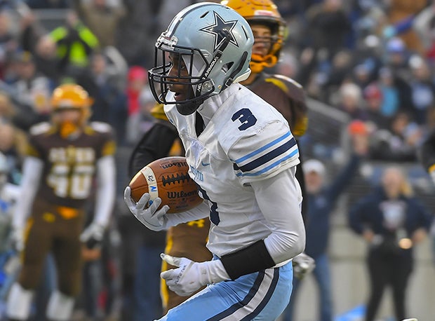 Kenston senior receiver Bransen Stanley had four catches for 71 yards and two touchdowns in the Bombers D-III state final win over Alter. 