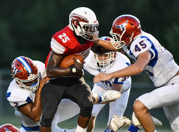 Raheim Sanders (25) does it all for Rockledge. 