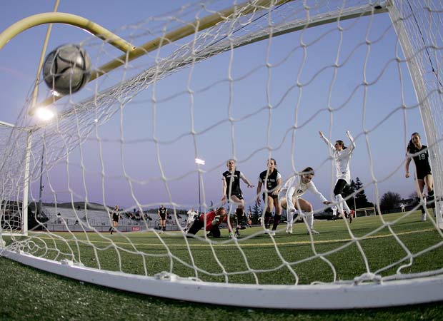A San Ramon Valley (Calif.) player celebrates scoring a goal during the CIF North Coast Section Division 1 title game in February.