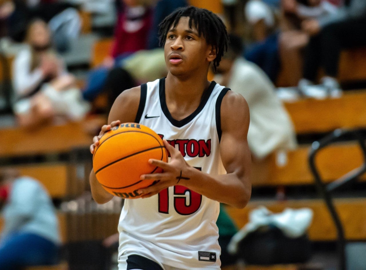 Milton sophomore Kanaan Carlyle sets up for a jumper.