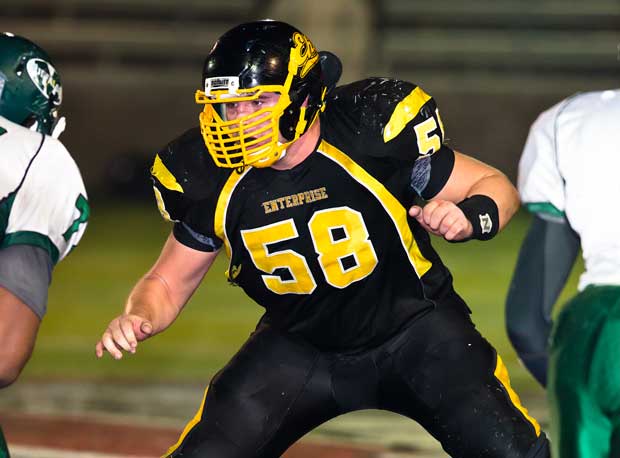 Skyler Ferguson is one of the big and physical Enterprise High linemen who will look to open holes for Isaiah Matthews.