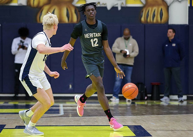 Duke signee Bryson Howard is averaging 23.1 points, 8.6 rebounds and 3.1 assists per game for new MaxPreps Top 25 entry Heritage. (PHOTO: Michael Horbovetz)