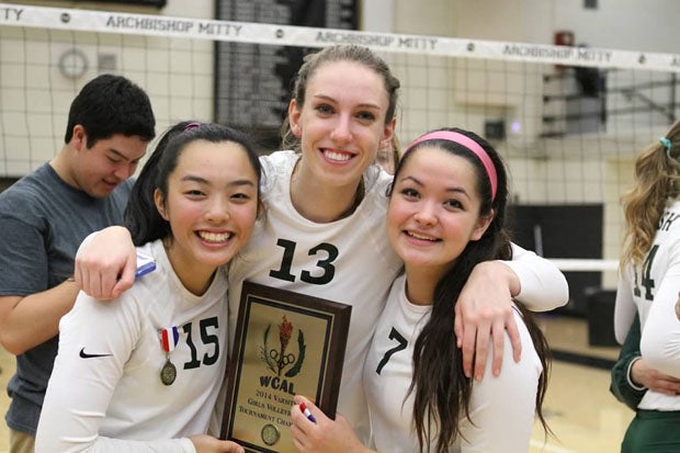 Kayla Yew, Madison Murtagh and Maia So Holloway after celebrating WCAL championship.