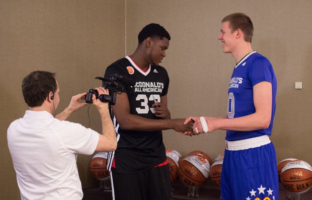 Diamond Stone (left) and Henry Ellenson share a moment together. Each are from Wisconsin.