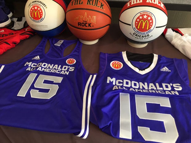 The blue jerseys were worn at Monday's POWERADE Slam Fest.