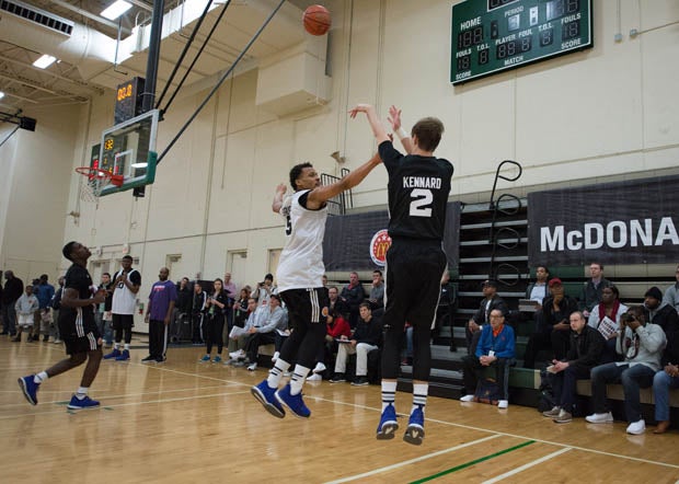Duke-bound Luke Kennard, who later won the three-point contest, takes a perimeter shot at practice.