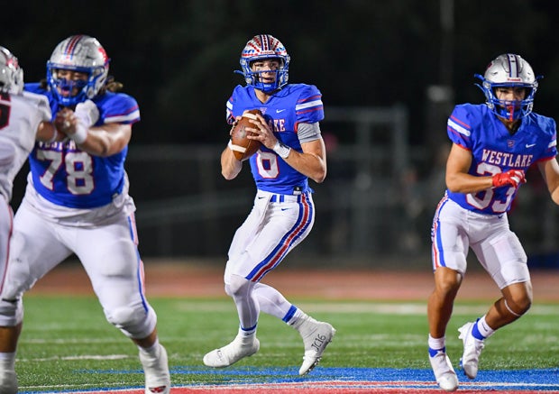Westlake quarterback Cade Klubnik accounted for four touchdowns in the first half as the Chaparrals took a 42-14 halftime lead. 