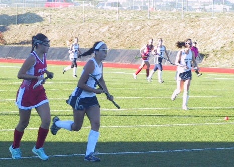 Senior Daelynn Demello, center, is one of several key returnees for a Palmer Ridge field hockey team that finished as state runner-up to Colorado Academy last season.