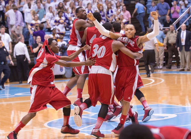 No. 5 Olympic celebrates a win over Broughton in the North Carolina Class 4A state title game.