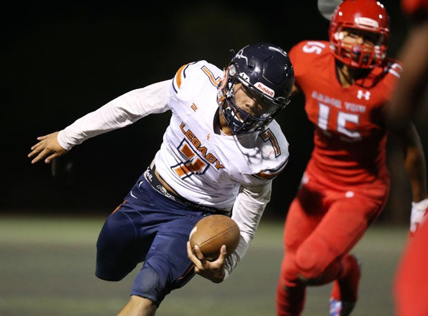 Evan Olaes, the first-team All-State all-purpose standout and dual threat quarterback for Legacy (North Las Vegas) led the state in passing yards and rushed for more than 1,000 yards. 