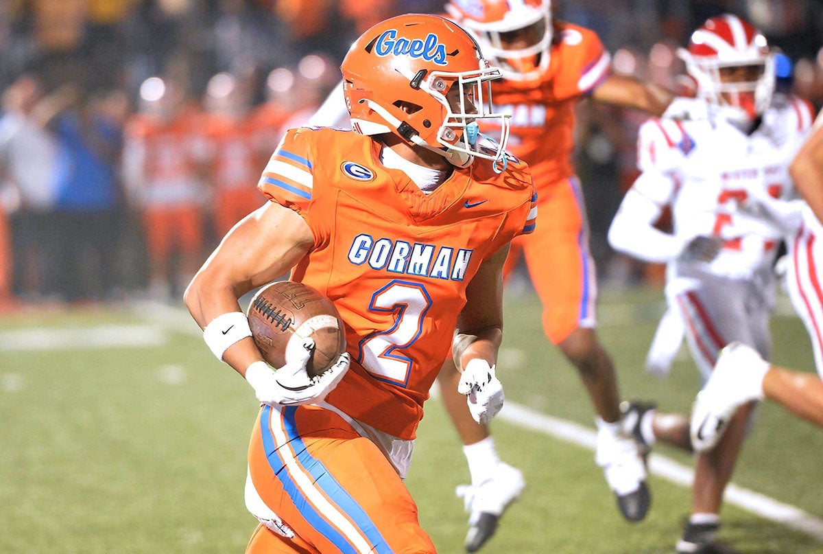 Zyren Menor of Bishop Gorman had three catches on his team's opening drive Friday. The junior wide receiver is regarded as the No. 1 player in Nevada for the Class of 2028 after catching 14 touchdowns as a sophomore. (FILE PHOTO: Jules Karney)