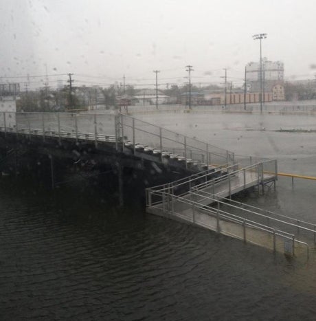 Wildwood (N.J.) High School's football field could hold a swim practice this morning as Hurricane Sandy continues to hammer the region with rain.