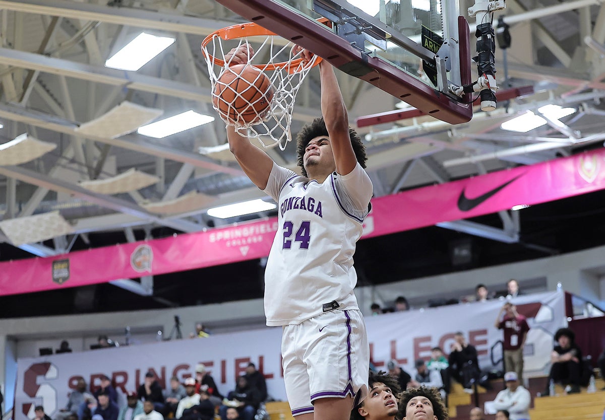 Alex Touomou of Gonzaga Prep was the Eagles leading scorer with 17 points in the 73-55 win over No. 1 Roosevelt on Monday at the Hoophall Classic. (Photo: Lonnie Webb)
