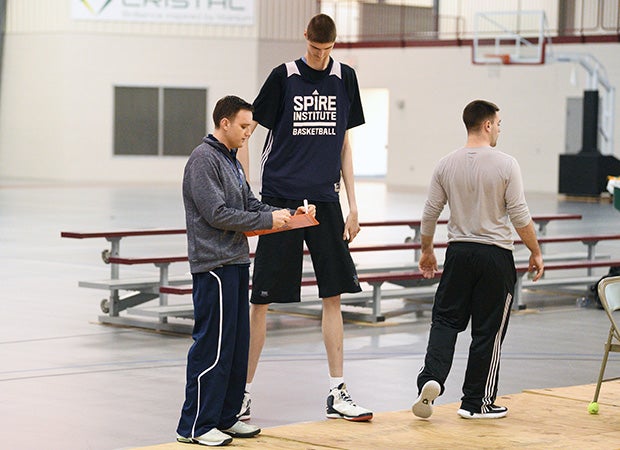 Bobroczky receives instruction from SPIRE Institute head coach John Kopcso during practice on Wednesday.