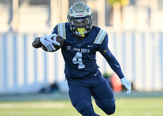 Senior receiver Stacy Dobbins looks for space during St. John Bosco's win over Liberty on Friday night. (Photo: Chris Harris)