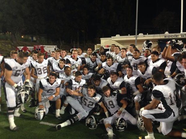 JSerra celebrates its monumental win over Mater Dei.