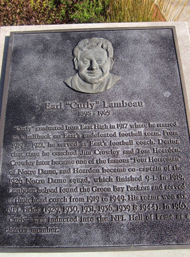 A plaque honoring Earl "Curly" Lambeau also rests at City Stadium.