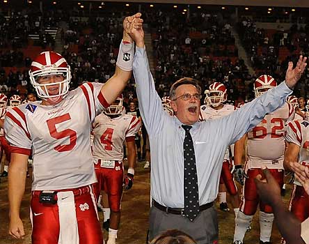 Matt Barkley and Mater Dei head coach Bruce Rollinson celebrate a brilliant career. Barkley may be the No. 1 pick in the 2013 NFL Draft.