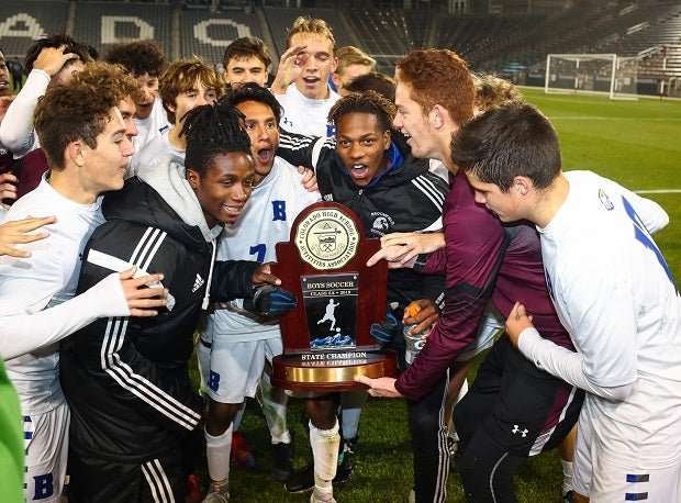 Broomfield players celebrate their Colorado 5A title.