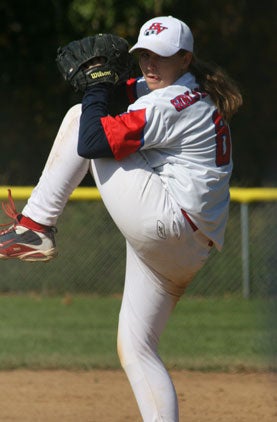 Pitcher Kaitlin Burt readies a delivery.