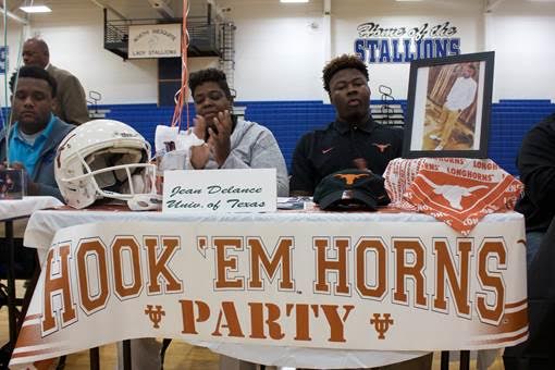 Powerful offensive tackle Jean Delance of Mesquite (North Mesquite, Texas) will head to Austin and play for the Texas Longhorns.