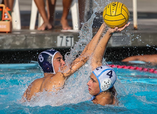 Jared Nachman (right) of Chadwick (Calif.) has his pass deflected by a La Salle defender.