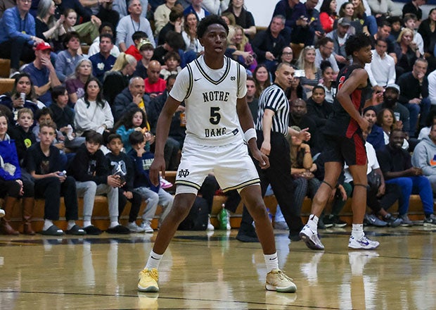 NaVorro Bowman Jr. has scored in double figures every game this season for 9-0 Notre Dame (Sherman Oaks, Calif.). The sophomore point guard is the son of former NFL player and current Chargers coach NaVorro Bowman Sr. (Photo: Gregory Fiore)