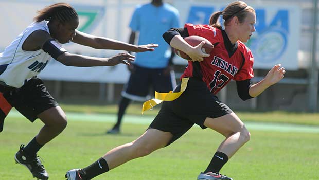 Flag football has become a popular girls sport in Florida.