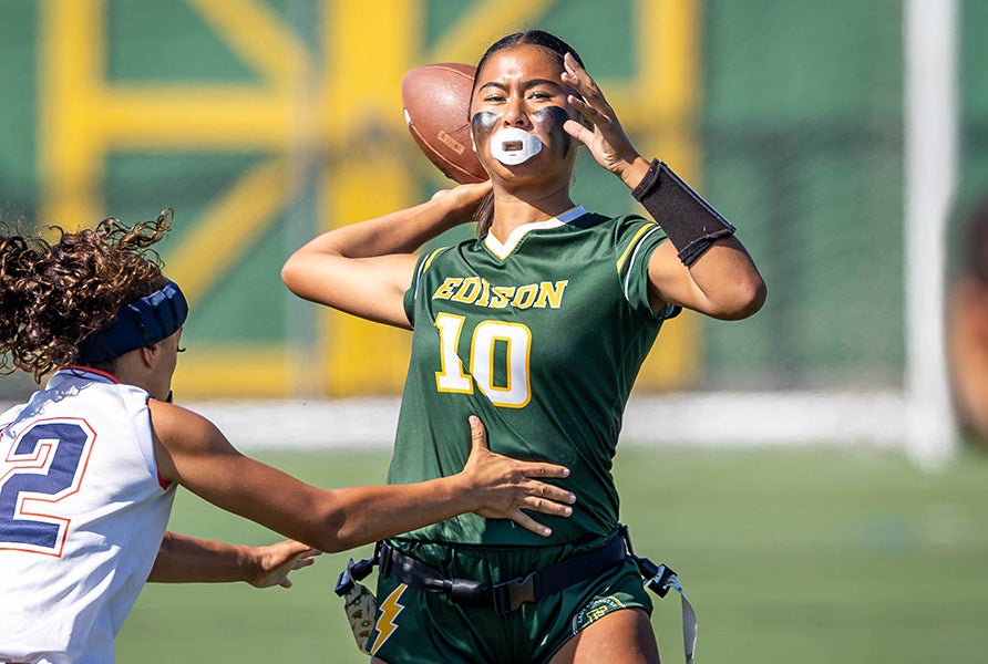 Quarterback Maddie Phung has helped Edison of Huntington Beach, Calif., earn a spot in this week's MaxPreps Top 25. The Chargers have compiled a 16-5 record against one of the state's toughest schedules. (PHOTO: Grady Marquez)