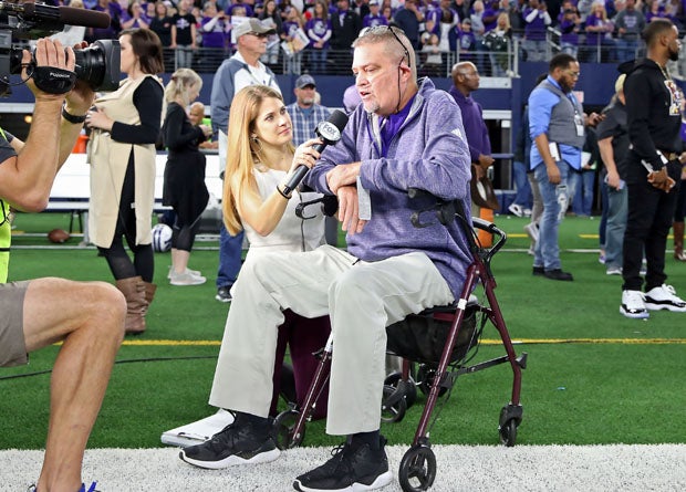 W.T. Johnson talks with Fox Sports Southwest during Newton's state championship win in Dec. at AT&T Stadium in Arlington Texas.