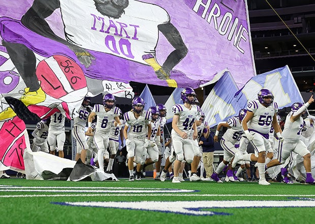 Shown here taking the field for the Class 2A Division II championship game in Texas, the March Panthers scored 60 or more six times in 2022.  (Photo: Robbie Rakestraw) 