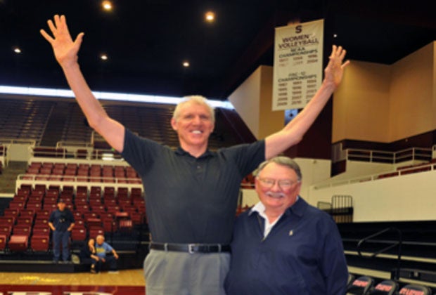 Bernie Schneider with Bill Walton during the promotion of the book, "Glory and Heartbreak."