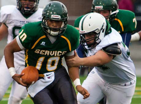 C.J. Toomer accounted for five touchdowns despite missing the first series as Service defeated Colony 52-21 on Opening Night of Alaska football at Anchorage Football Stadium.