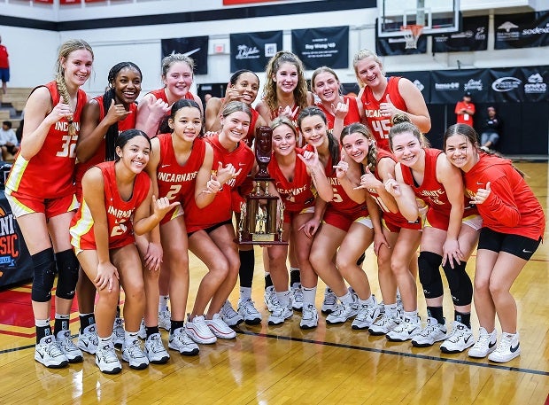 The Incarnate Word Academy girls basketball team, celebrating a tournament in Hawaii here, enters the 2023-24 season with 100 straight wins. (Photo: Brian Bautista)