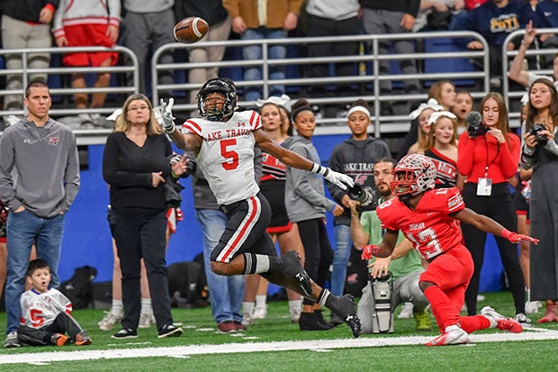 Garrett Wilson, shown here hauling in a pass one-handed during the 2018 Class 6A state playoffs, was one of 32 Texans selected in this weekend's NFL Draft.