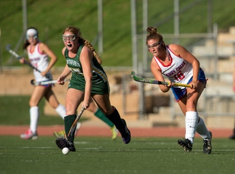 Cherry Creek's Ashley Hilyard, right, scored the winning goal for the Bruins in the semifinals against Regis Jesuit.