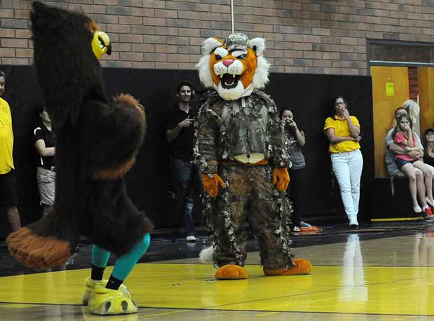 Turns out the Tiger mascot from Gilbert High isn't afraid of staring down any type of opposing mascot.