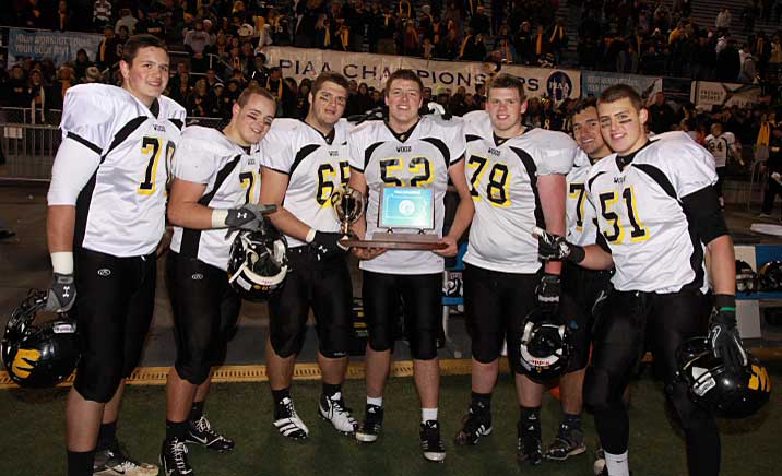If not for an early loss to Pittsburgh Central Catholic, this Archbishop Wood squad might have gone down as one of the best in state history. It demolished Bishop McDevitt 52-0 in the AAA final.