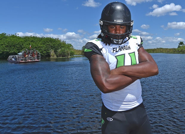 Flanagan senior Devin Bush Jr. poses during a photo shoot staged in May at an airboat dock located along the Everglades in Florida.  