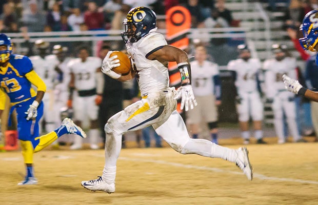 Ocean Lakes running back Khalan Laborn breaks into the open.