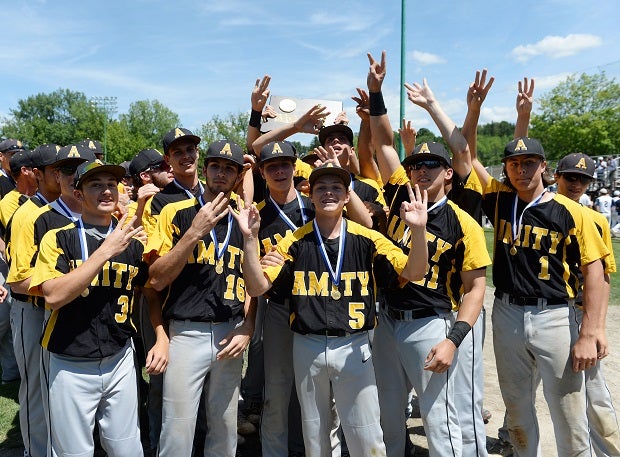 Amity Regional celebrates its third straight Class LL title in 2015. It also won in 2016.