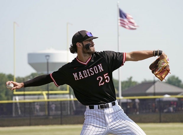 At 6-foot-7, Bryson Eldridge played shortstop and pitched for James Madison. But the MaxPreps Virginia Player of the Year will probably slide over to first base or be chosen in the MLB Draft as a pitcher. (Photo: Danny La)