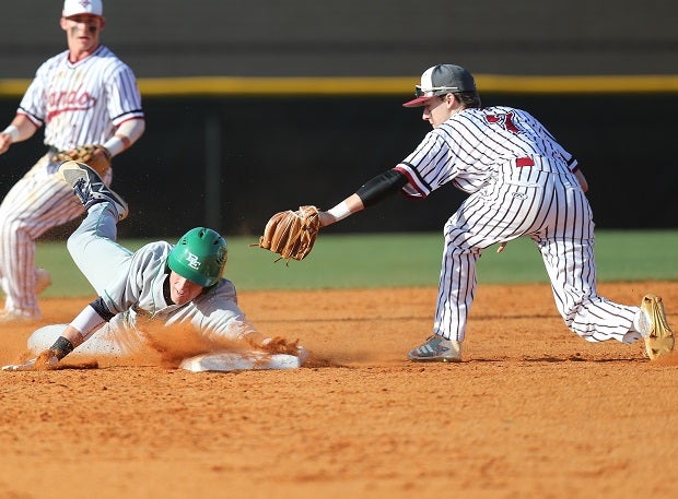 Leo Albano of Bishop England slides in safe.