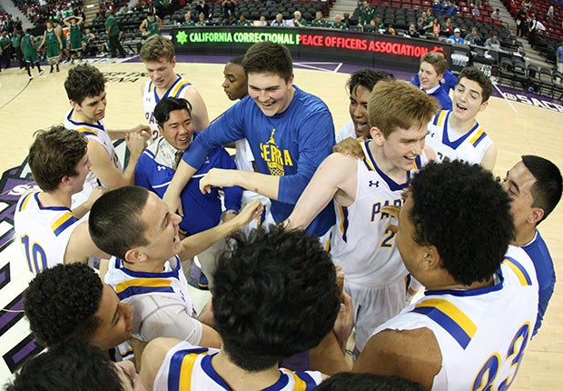 Serra celebrates its second Northern California championship following a 59-53 victory over El Cerrito in the Division II title game at Sleep Train Arena.