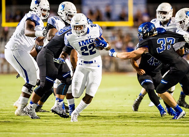Running back Noah Cain supplied two touchdowns for IMG Acadmey in Saturday night's victory in Arizona.