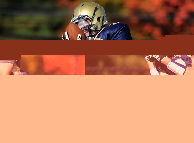 James McPhail hauls in a pass in a unique fashion for Rye Country Day (N.Y.) against Hopkins (New Haven, Conn.).