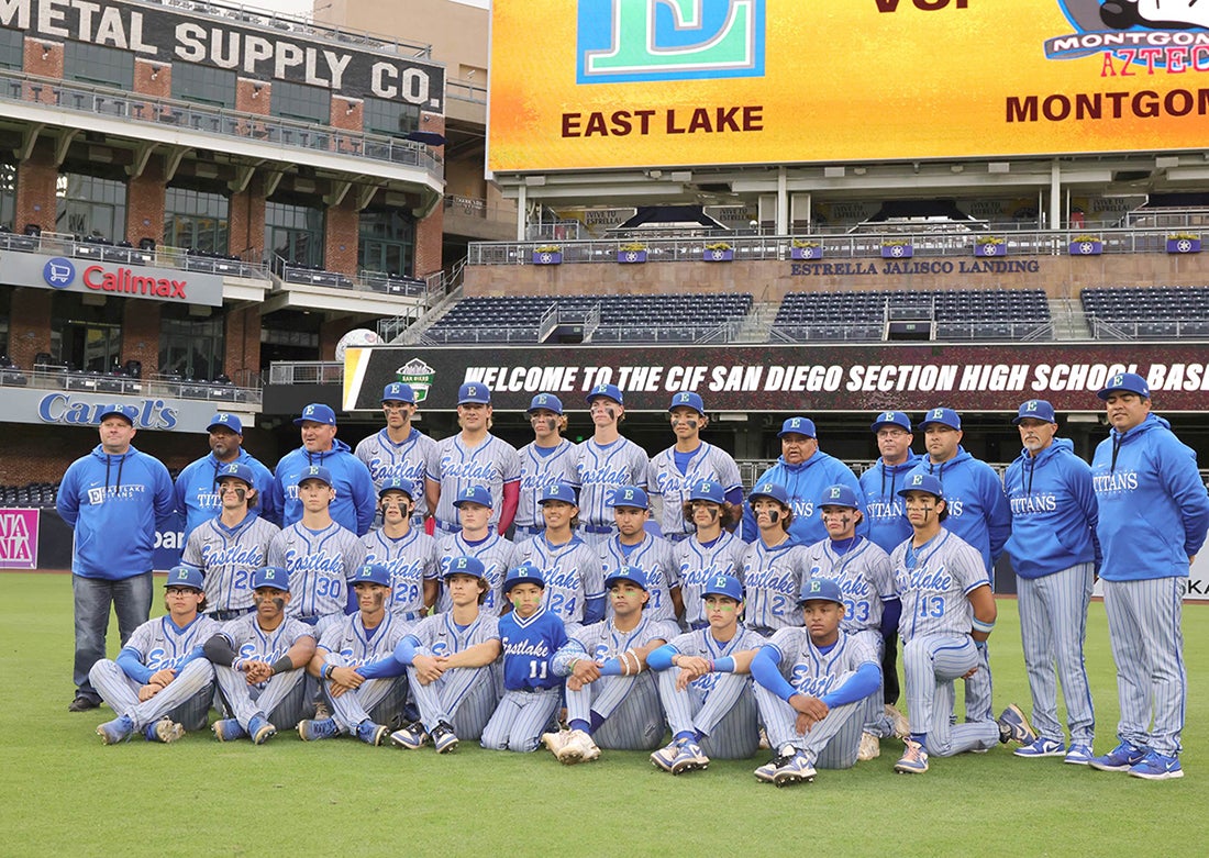 Eastlake High School takes a moment for a team picture at Petco Park before a game in 2024. The home of the San Diego Padres will host six games this week. (PHOTO: Steven Silva)